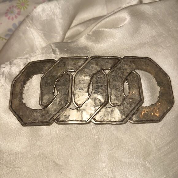 Vintage hammered silver interlocking hexagon circle belt buckle - Picture 1 of 7